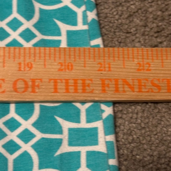 Gretchen Scott Teal White Geometric Print 3/4 Sleeve Knit Dress Size L - Picture 9 of 10